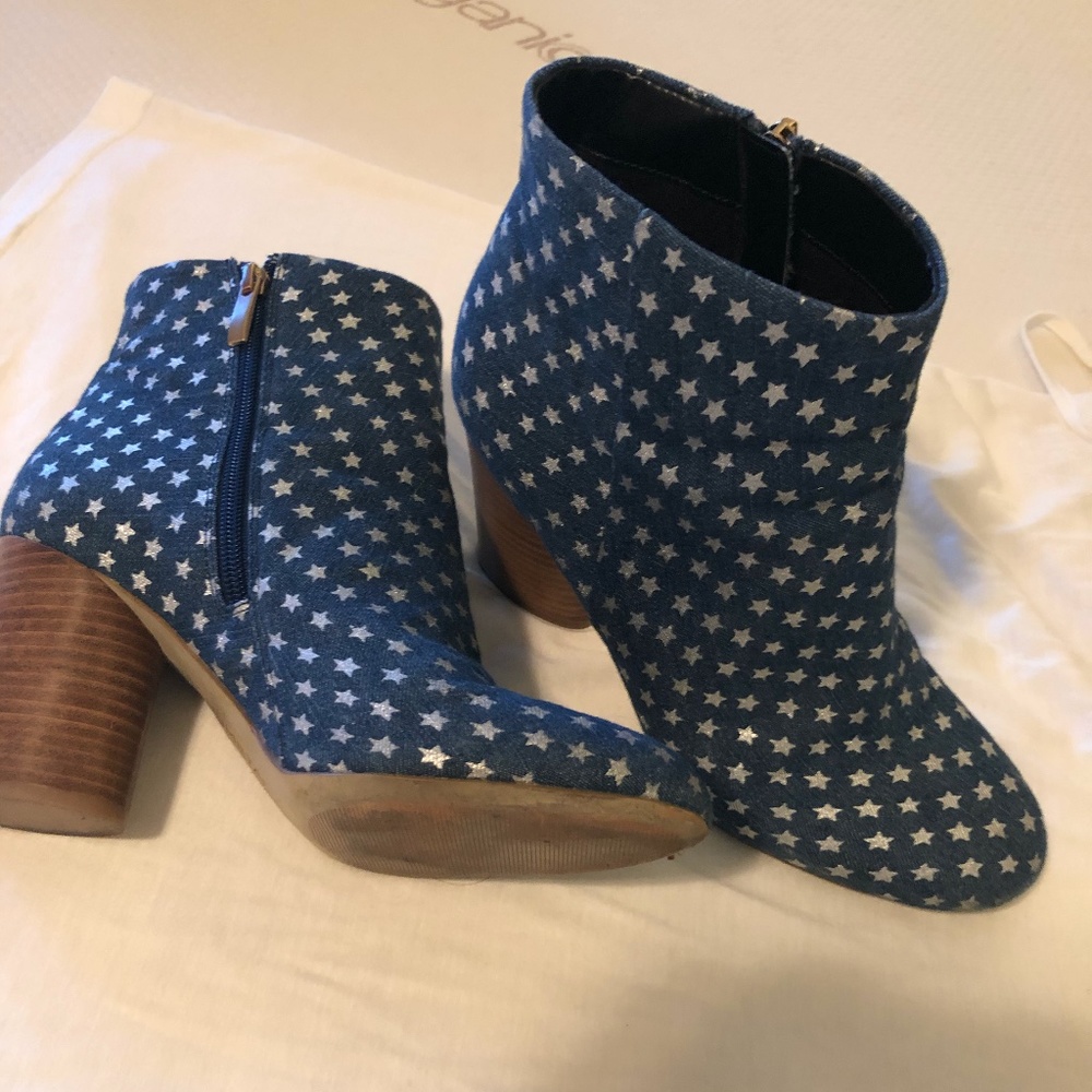 Star-Patterned Denim Ankle Boots